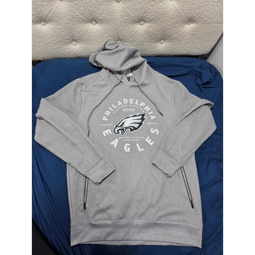 NFL Team Apparel Philadelphia Eagles Hoodie Mens Medium Gray Zipper Pockets NFL